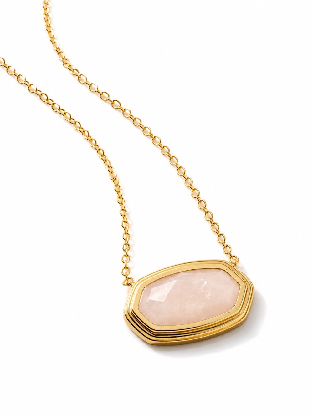 18k Gold-Plated Over Stainless Steel Necklace with Rose Quartz Pendant